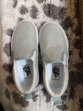 Vans Slip-On Sneakers in Sparkly silver super light blue. girls. Size 11. NWOT